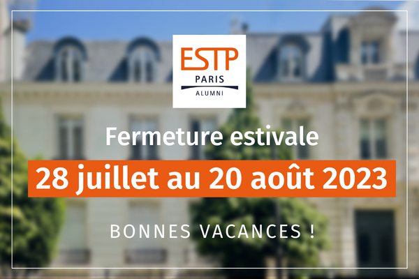 sid_estp's tweet photo. Toute l’équipe des Alumni de l’ESTP vous souhaite de très belles vacances d'été ☀️🏖️
Nous sommes fermé jusqu'au 21/08.

➡️ Pour toute question, n'hésitez pas à lire :
https://t.co/ao4IIvaOCC

📆 Découvrez aussi l'agenda de la rentrée des Alumni de l'ESTP :
https://t.co/GqJKJt1bDr https://t.co/b9b7sKKoXM