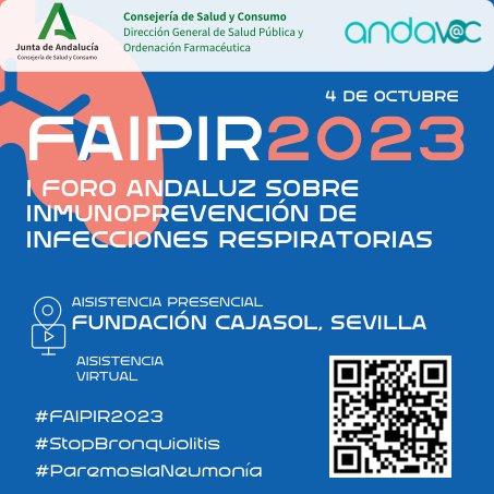I Foro Andaluz sobre #Inmunoprevención de Infecciones respiratorias. 

🗓️Miércoles 4 de octubre
📍En Sevilla
💻Formato presencial y online por streaming
📑 Programa  andavac.es/i-FAIPIR/

#StopBronquiolitis #ParemoslaNeumonía #AndalucíaSeVacuna

<a href="/EASPsalud/">Escuela Andaluza SP</a>
<a href="/saludand/">Consejería de Sanidad, Presidencia y Emergencias</a>