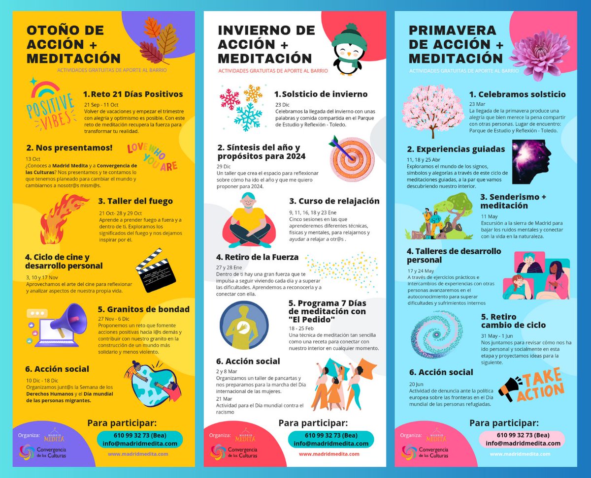 Calendario actividades Madrid Medita 2023- 2024 !! Nuestro objetivo crear una cultura de la no violencia: 👇👇