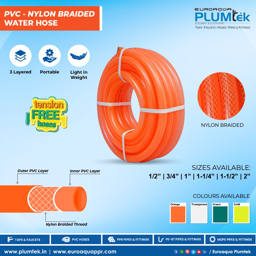 PlumtekMktg's tweet image. Stay flexible, stay strong! Plumtek PVC nylon braided hose makes watering a breeze! 💪🌱
#WateringMadeEasy #plumtek #hose