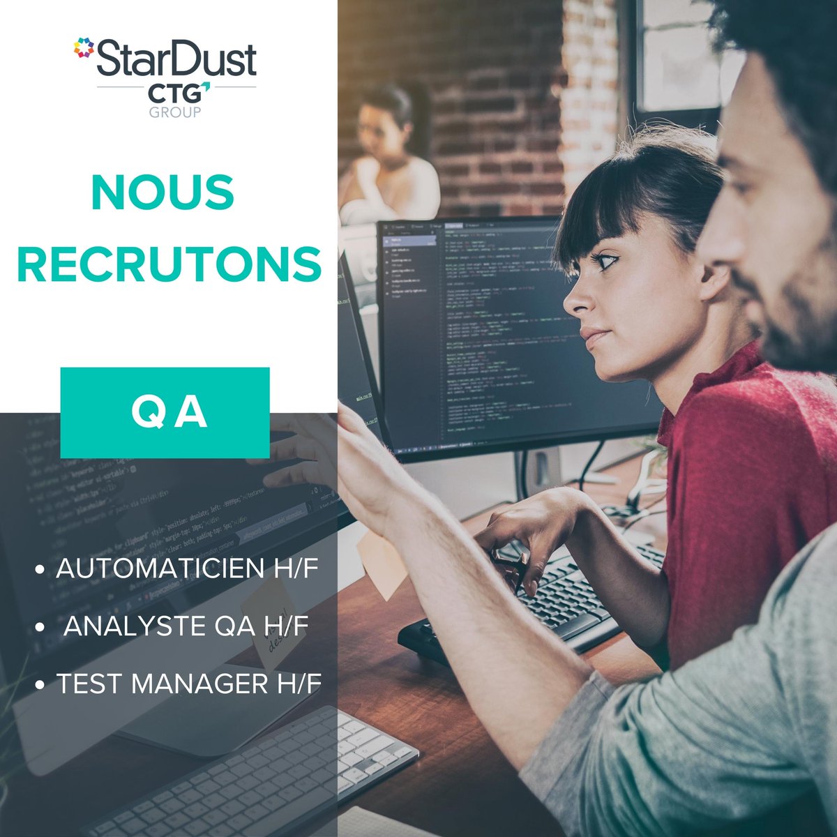 Vous souhaitez donner un coup de pouce à votre carrière dans le domaine des tests ? 

Notre équipe #recrutement est à la recherche de nouveaux automaticiens, analystes QA, et Test Managers pour soutenir les projets de nos clients. 

En savoir plus  : hubs.ly/Q01T59cx0