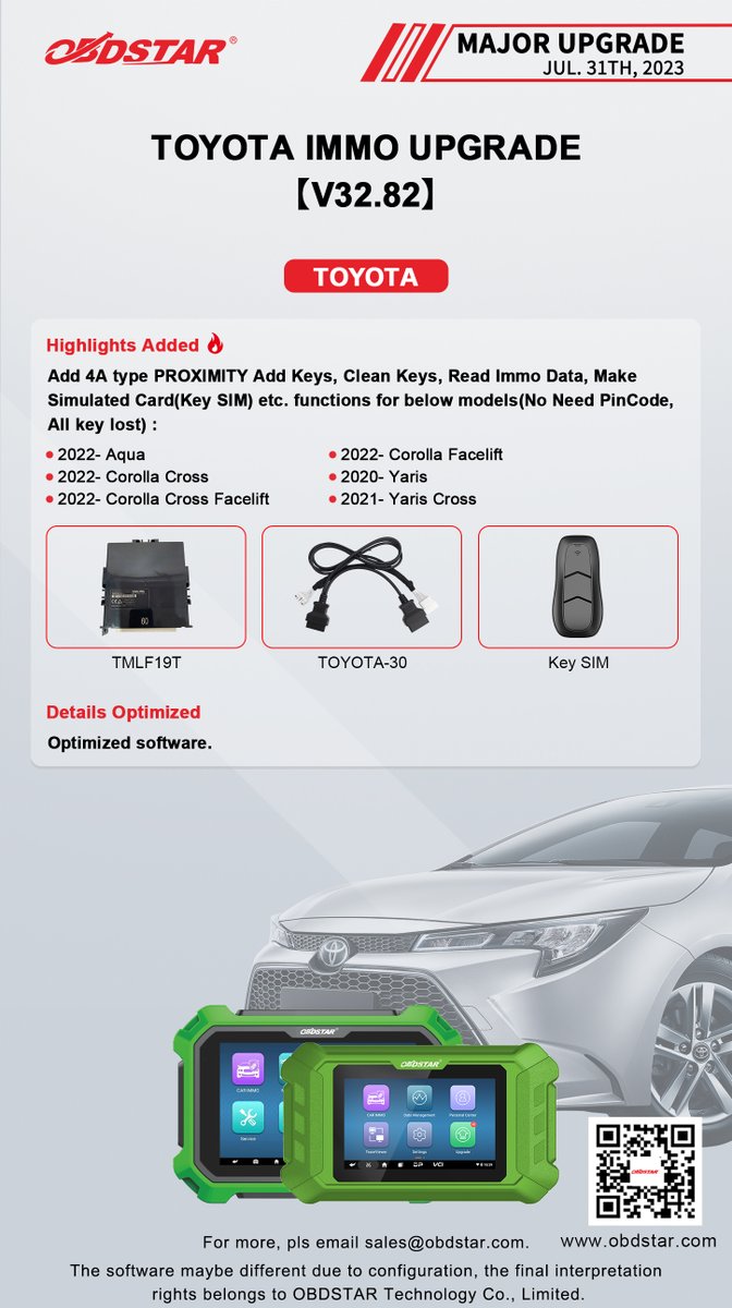 ObdstarTec's tweet photo. #OBDSTAR #AUTO #MajorUpgrade
SUBARU IMMO UPGRADE【V30.54】
TOYOTA IMMO UPGRADE【V32.82】
BODY ECU FLASHER UPGRADE【V30.11】
ECM ECU FLASHER UPGRADE【V30.16】

#IMMO #ECU #ECM #KeyMasterDPPlus #DC706 https://t.co/EoyU8kO2am