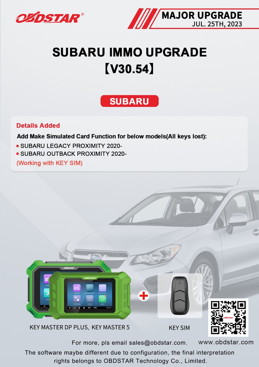 ObdstarTec's tweet photo. #OBDSTAR #AUTO #MajorUpgrade
SUBARU IMMO UPGRADE【V30.54】
TOYOTA IMMO UPGRADE【V32.82】
BODY ECU FLASHER UPGRADE【V30.11】
ECM ECU FLASHER UPGRADE【V30.16】

#IMMO #ECU #ECM #KeyMasterDPPlus #DC706 https://t.co/EoyU8kO2am