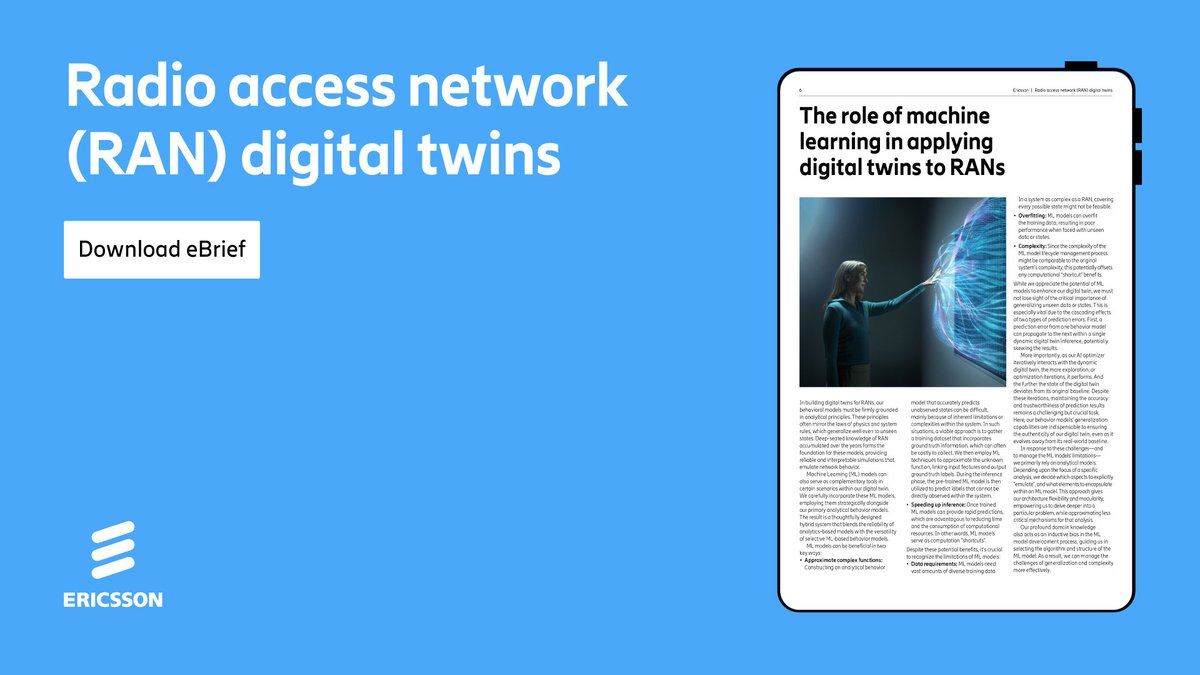 EricssonSoftw's tweet photo. Unravel the magic 🔮 of computational irreducibility! 

Dive into the world of digital twins for RANs and explore the future of network performance optimization. Check out our latest  eBrief now! https://t.co/CtL5DO1I6a

#RAN #DigitalTwins  #networks #optimization https://t.co/uFJwCpDGzh