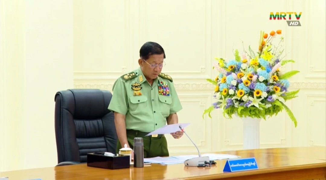 MayWongST's tweet photo. THREAD: As expected, #Myanmar #military chief extends state of emergency for another 6 months till Jan 2024 after holding National Defence &amp; Security Council meeting. This is 4th time he's doing so following 1 Feb 2021 #coup https://t.co/IlNkVr64fM #WhatsHappeningInMyanmar https://t.co/iX3tmVyk7k