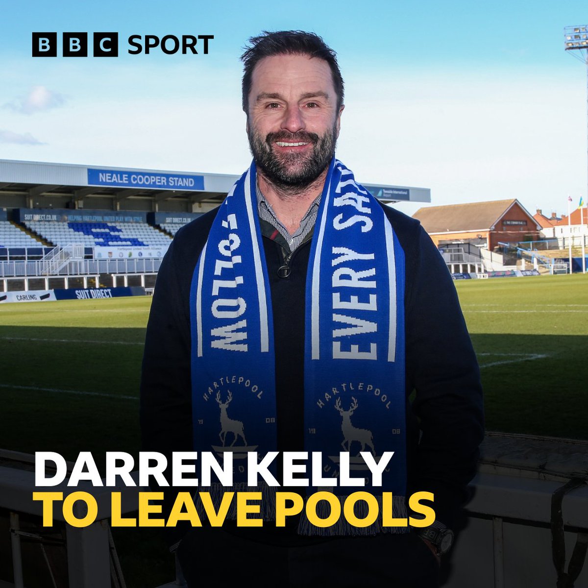 BBCTeesSport's tweet photo. 🔵 STAFF DEPARTURE:
Hartlepool United Sporting Director Darren Kelly is set to leave the club just six months after being appointed.
The club are already advertising for his replacement.
#Pools | #HUFC | #BBCFootball https://t.co/eaoD907sUr