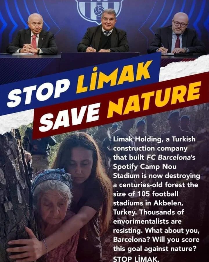 Friends of Barcelona, help us protect our forests. Don't give a job in Barcelona to a company that is killing our forests. #AkbelenForest #CutOffContactWithLİMAK
<a href="/FCBarcelona/">FC Barcelona</a> <a href="/FCBarcelona_cat/">FC Barcelona</a> <a href="/FCBarcelona_es/">FC Barcelona</a>
@FCBarcelona_br @FCBarcelona_id @FCBarcelona_tr
<a href="/JoanLaportaFC/">Joan Laporta</a>