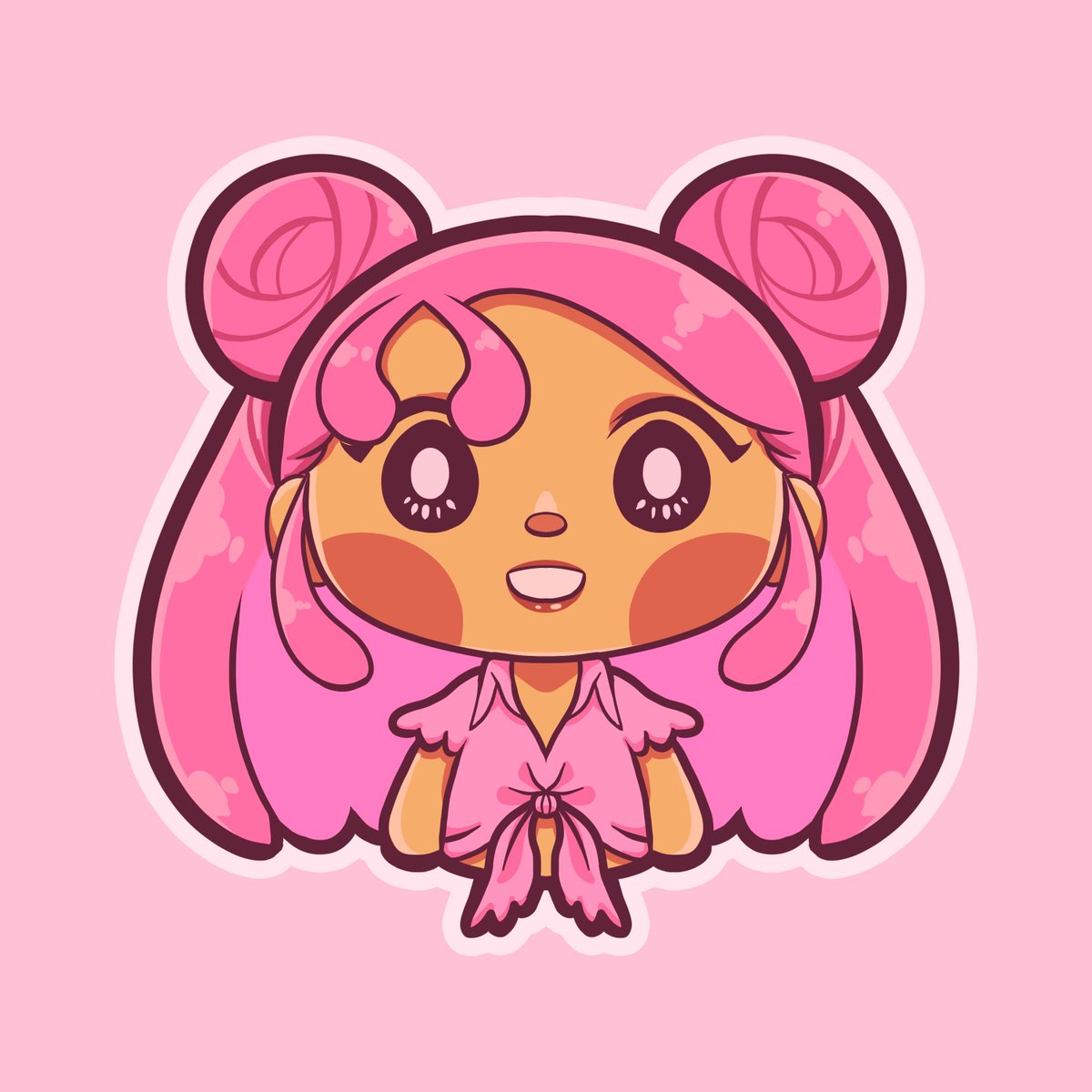 1girl solo double bun pink hair shirt hair bun simple background  illustration images