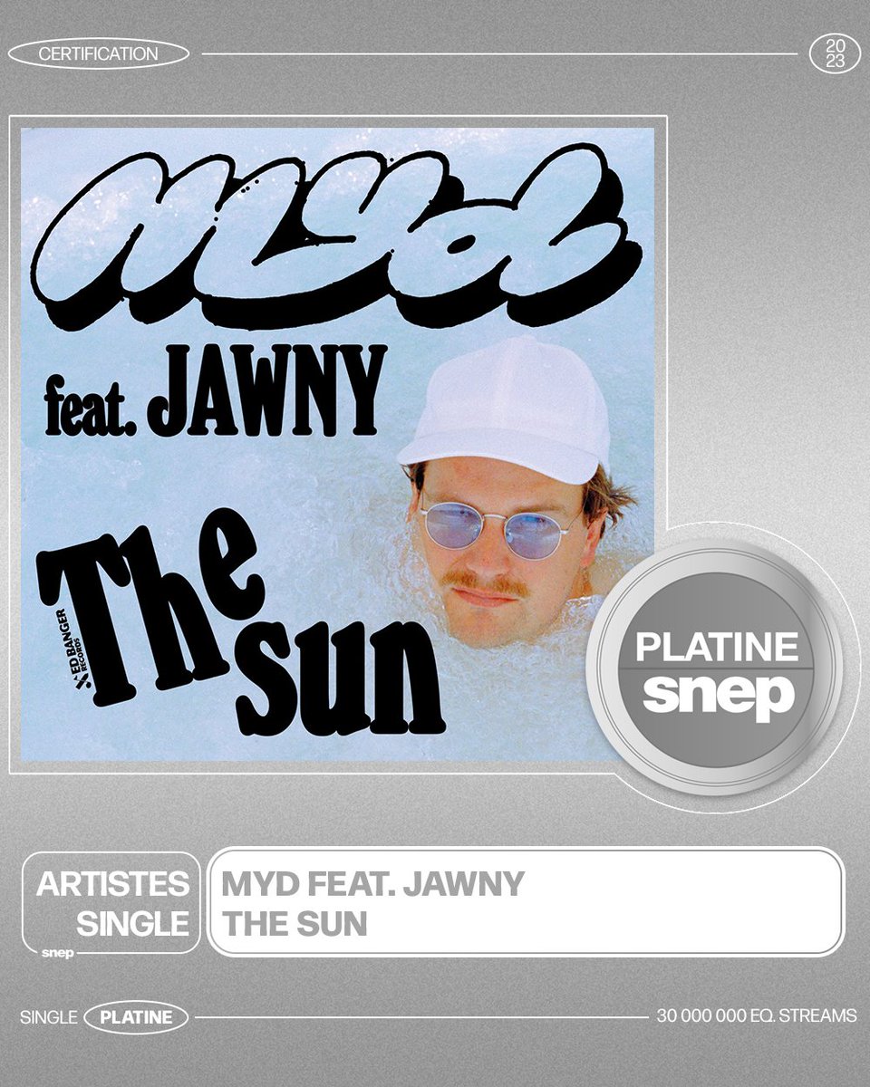 Le titre « The Sun » de Myd & Jawny est certifié Single Platine ! 💿 30 000 000 équivalents streams 🎧 Bravo ! 👏