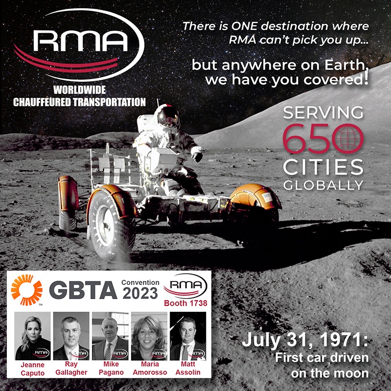 July 31, 1971: Apollo 15 - first moon mission to use the Lunar Roving Vehicle (LRV). Working on your own business moonshot on Earth? Please stop by GBTA 2023 Dallas booth #1738 to discuss why RMA should be your preferred partner for WORLDWIDE chauffeured transportation.#moonshots