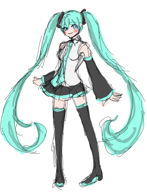 初音ミク落書き。今月もお疲れ様でした。#illustration #wip #rkgk #イラスト #初音ミク 