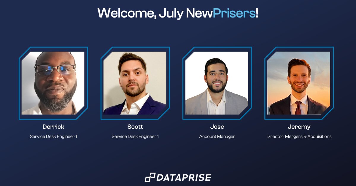 Dataprise's tweet image. Join us in welcoming our July #NewPrisers to the #Dataprise Family!

#Newhire #NewEmployee #Welcome #NewPrisers #winningwithIT #topworkplace #lovewhereyouwork