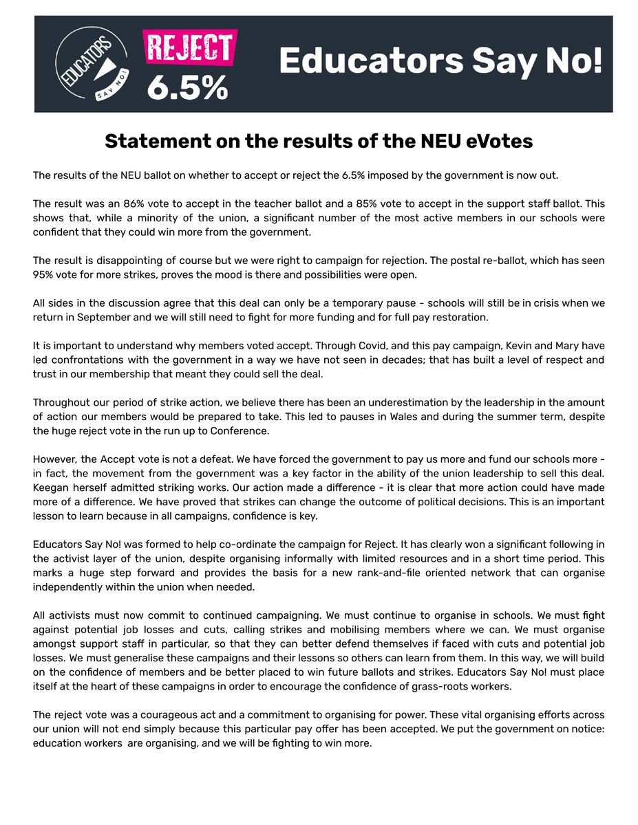 ADGCunni's tweet photo. Educators Say No! statement on today's result. The strike ballot showed that there is a mood for more action. We need to build on the 14% to deliver the sort of action we need to win big.

https://t.co/qtmAgBFT7c

#votereject #saveourschools https://t.co/eeS1BHpjNJ