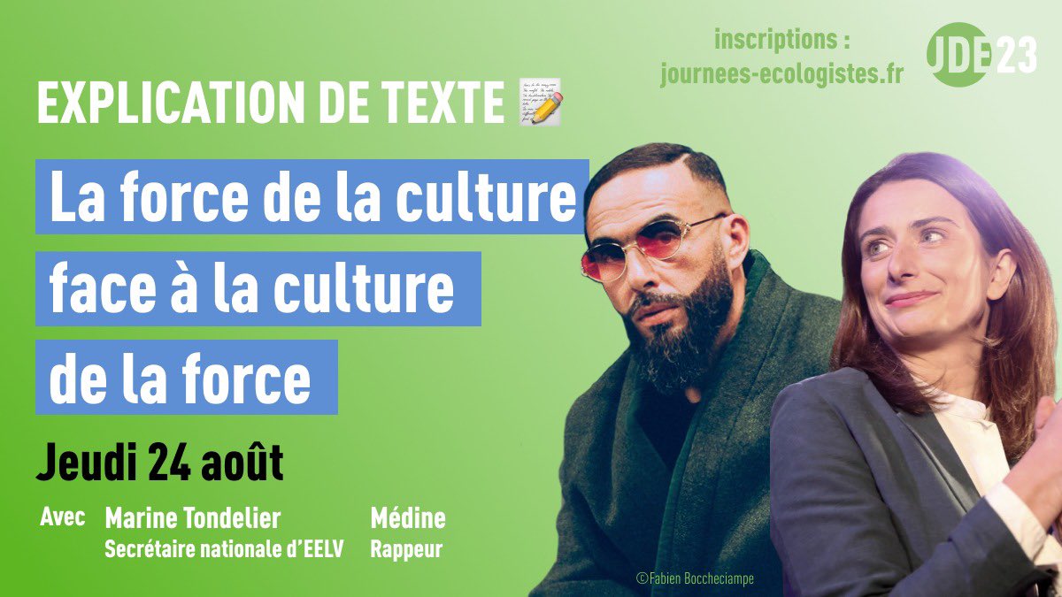 marinetondelier's tweet photo. 🟢 Médine sera aux Journées d’été des écologistes au Havre le jeudi 24 août (c’est chez lui en même temps ;)).
Ensemble on se livrera à une petite « explication de texte » ;) #Suspens
Vous venez ? Inscriptions sur https://t.co/dYMKRehP5V
#LaPuissanceDuPortDuHavre https://t.co/OMwyQY0E6S