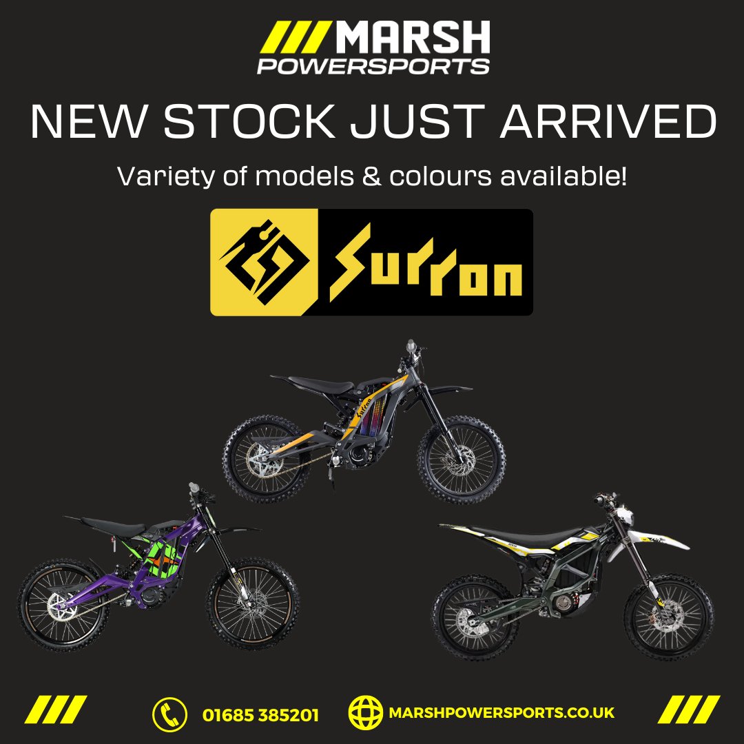 Sur-ron's have landed!
We have just had a huge delivery of Sur-ron's, which include a wide range of models and colours!
>
Reserve yours now on our website marshpowersports.co.uk
Or call us on 01685 385201

#marshpowersports #surron #ultrabee #lightbee  #electricmotorbike