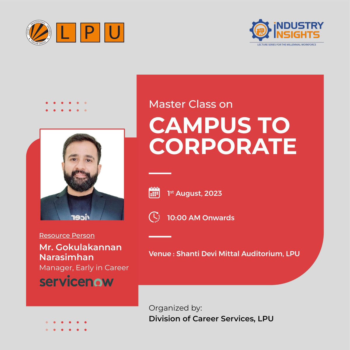 lpuuniversity's tweet photo. Under "Industry Insights", LPU's Lecture Series for the Millenial Workforce, we present you a riveting Master Class on "Campus to Corporate" exclusively for our brilliant Vertos!
#LPUForYou #LPUDiaries #LPUReview #LifeAtLPU #OnlineSessions #CorporateWorld #EngineeringAtLPU https://t.co/g4lfOE6ROg