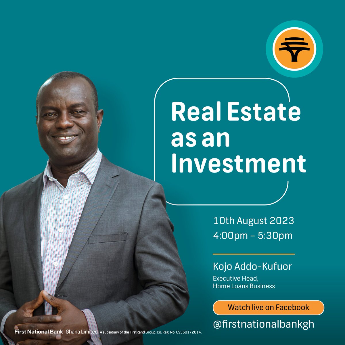 firstnatbankgh's tweet photo. Unlock the secrets of real estate investing with Kojo Addo-Kufuor. Get guidance on how to maximize investment opportunities in the property market, plus other valuable tips and insights.
10th August 2023 | 4 pm | Facebook Live.
#TheHomeChat #RealEstateInvesting #TheChangeables https://t.co/0MULK3Iwtt