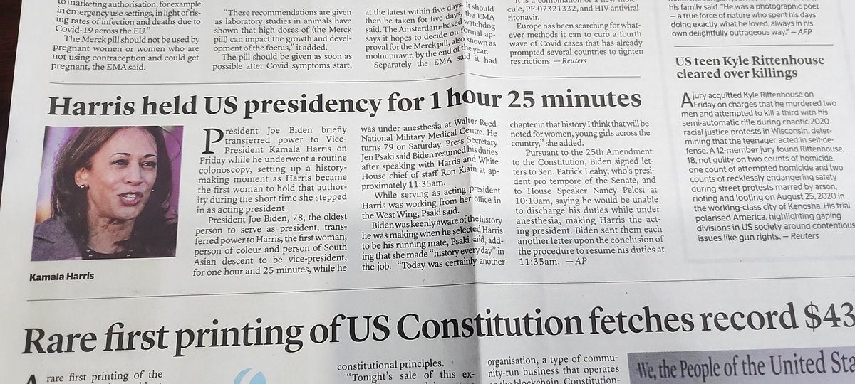 20 November  2021 khaleejtimes, UAE newspaper clip saved in my collection. Incredible, Historic. #khaleejtimes  <a href="/KamalaHarris/">Kamala Harris</a> #WomenEmpowerment #President