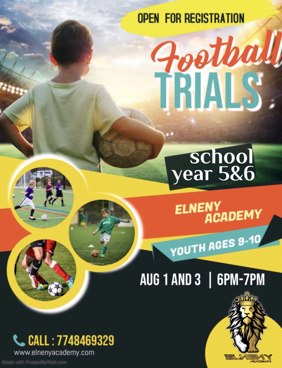 📅 Trial Dates: 1st August & 3rd August 2023 📍 Location: Sherrardswood School - Lockleys Dr, Welwyn AL6 OBJ 💡 Contact us now to secure your spot: +44 7748 469329 Let's kickstart your football journey together! ⚽️🌟 #ElnenyAcademy #FootballTrials #YoungTalent