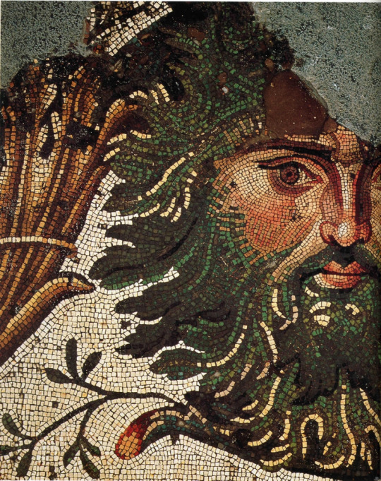 Green Man, Detail view, Byzantine mosaic from Great Palace Mosaic Museum, Istanbul. c. 6th c. AD.