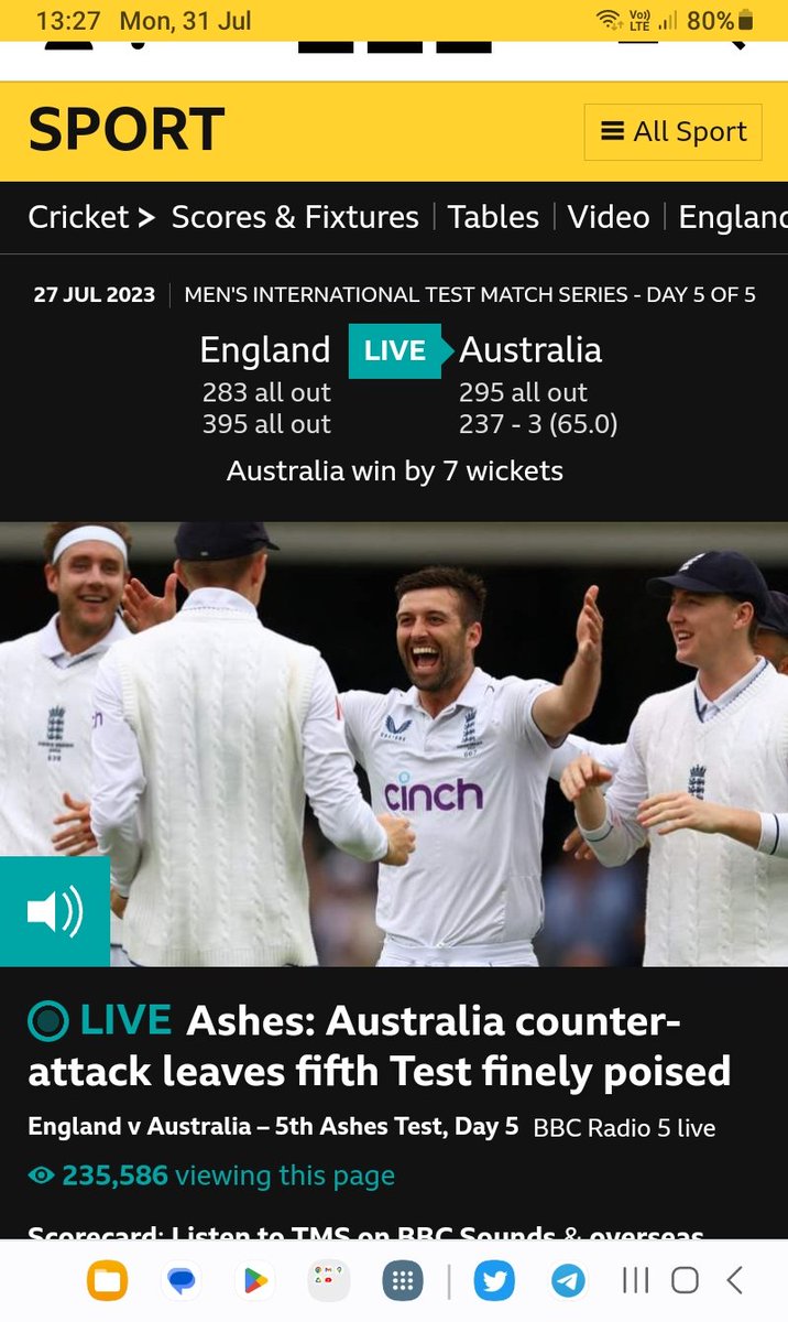 halifaxphil's tweet photo. According to the BBC, Australia have won!#ENGvsAUS https://t.co/YqWdblBMhp