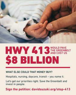 The Ontario government plans to waste eight billion taxpayer dollars on a redundant highway (413) that cuts through protected land. What else could that money buy? Services Ontarians actually need. Sign the petition to stop Highway 413: ow.ly/GfAm50Pl5rY