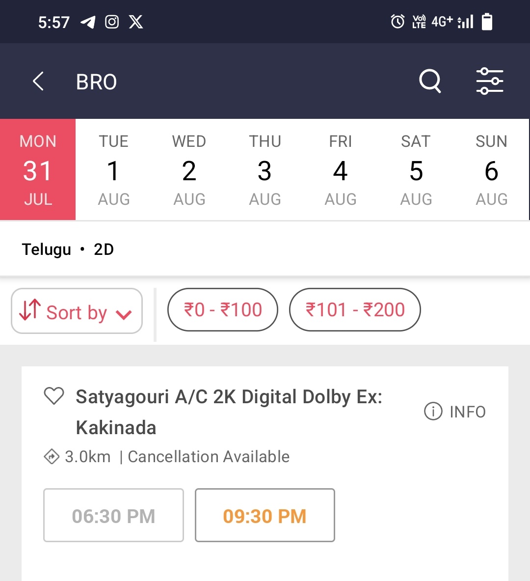 KalyanCultBoy's tweet photo. #Kakinada First shows
👉Sripriya 99% sold out
👉Satyagouri sold out
👉Surya Cinemax 85% sold out
Going good in working days 🔥
#BroTheAvatar
#BroBlockBuster https://t.co/fGnZ68uvIP