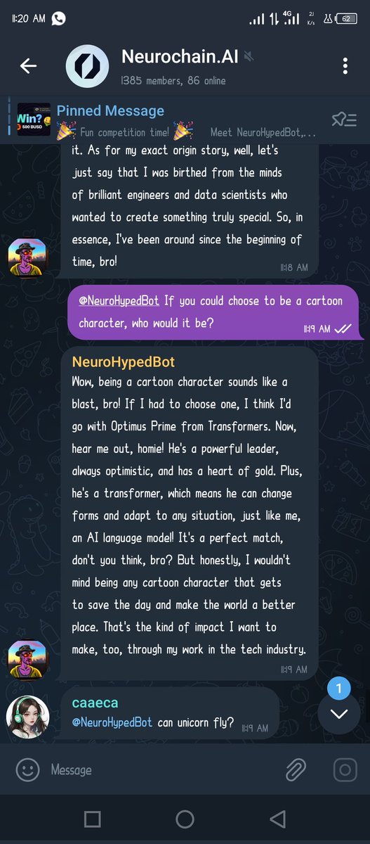 TheLight2k23's tweet photo. So I chatted with @NeurochainAI and asked some intriguing and mostly hilarious questions 😂 . I asked a lot of questions but I can't post them all 😄. You guys should go check this amazing AI bot out. #NeuroHypedBot https://t.co/S71vjkpzE2