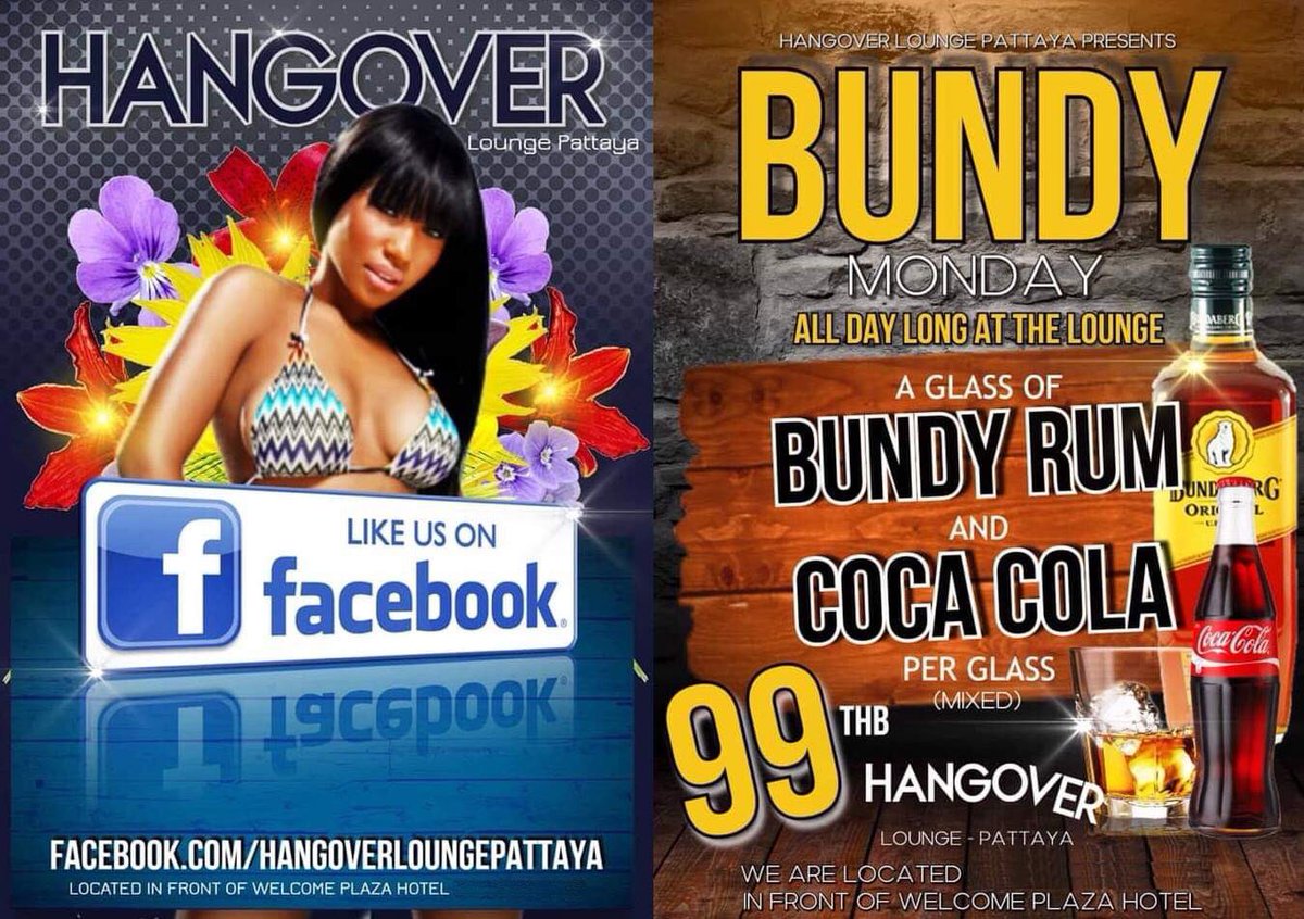 Beat the 48 hour Alcohol Sales Ban, starting midnight tonight. Bundy Monday at the Hangover Lounge served up at 99 baht. Fully loaded Aussie Burgers also available until 9.00pm daily. Beer Buckets available daily. Test Cricket televised from 5.00pm daily.