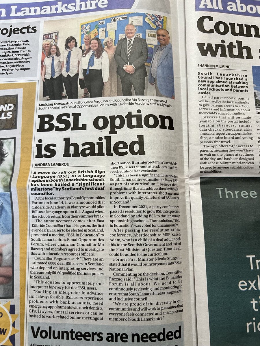 This has been a significant milestone for South Lanarkshire to have #BSL as part of the curriculum.   This will take a number of years but like planting a young apple tree, we will grow our future BSL Interpreters in Scotland and everyone benefits it.