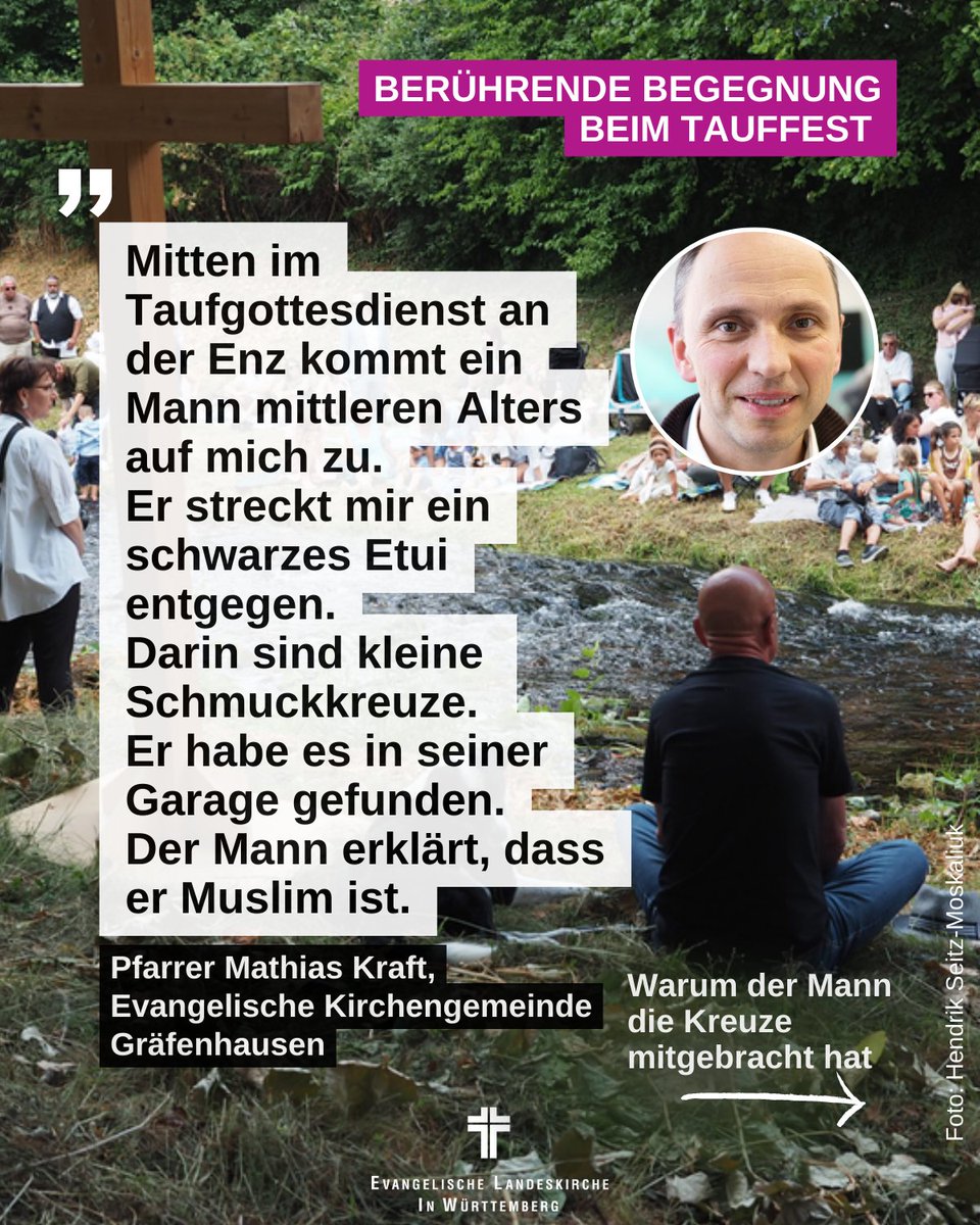 elkwue's tweet photo. Beim #Tauffest an der Enz in #Neuenbürg hat #Pfarrer Mathias Kraft eine besondere Begegnung mit einem muslimischen Mann gehabt, der das Tauffest besucht hat. 18 Menschen im Alter von zwei bis 29 Jahren wurden bei dem Fest #getauft. https://t.co/ybAXVKdXSS