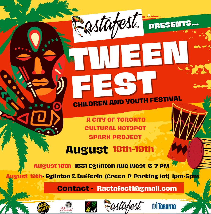 Join us on an afternoon full of fun! FYI in collaboration with Rastafest presents: Tweenfest - a children and youth festival 🎉
Free games, gifts, caricatures, food and more! 🎁
Everyone is welcome; no registration is required.
#rastafest #eglintonwest #torontofestivals