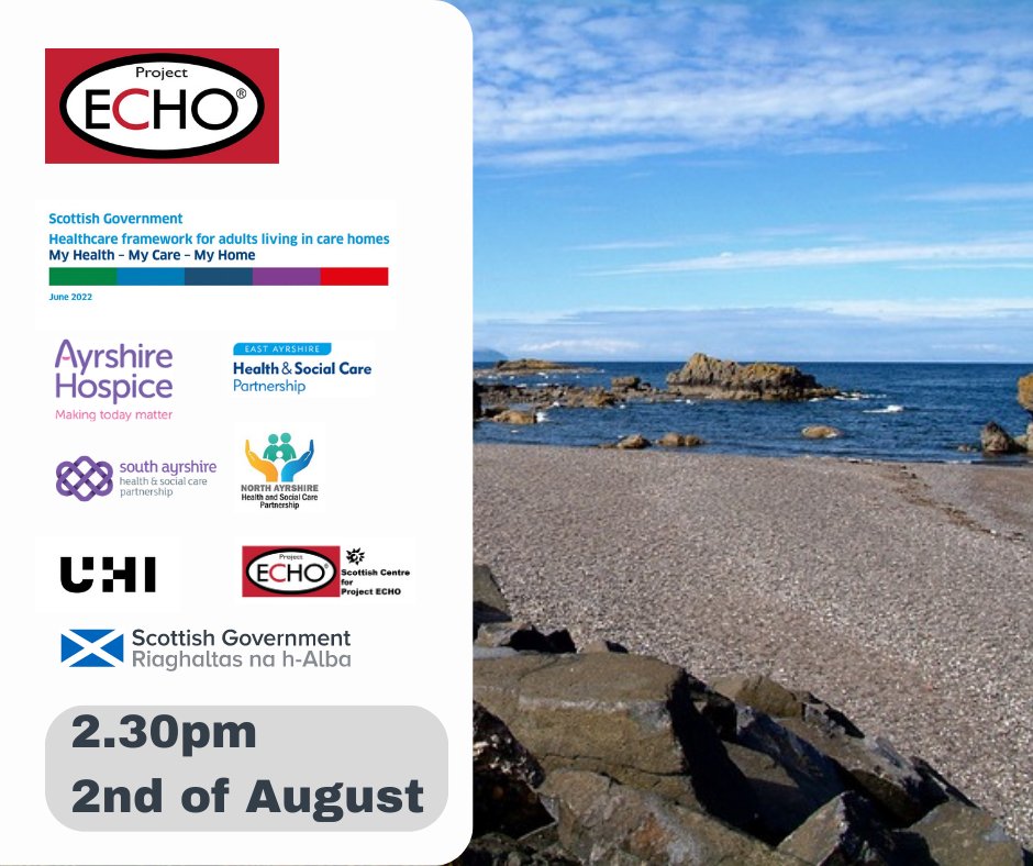 Scottish Centre for Project ECHO (@hhprojectecho) on Twitter photo Care Homes ECHO for Ayrshire. Next session on Wednesday for Ayrshire. There is still time to register-
bit.ly/3YdFdvA
@ArleneBunton <a href="/NAHSCP/">North Ayrshire HSCP</a> <a href="/eahscp/">East Ayrshire HSCP</a> <a href="/sahscp/">South Ayrshire Health and Social Care Partnership</a> <a href="/AyrshireHospice/">Ayrshire Hospice</a> <a href="/AlanaStruthers/">Alana Struthers</a> <a href="/JaimeJMMcNab/">Jaime McNab QN</a> Care Homes ECHO for Ayrshire. Next session on Wednesday for Ayrshire. There is still time to register-
bit.ly/3YdFdvA
@ArleneBunton <a href="/NAHSCP/">North Ayrshire HSCP</a> <a href="/eahscp/">East Ayrshire HSCP</a> <a href="/sahscp/">South Ayrshire Health and Social Care Partnership</a> <a href="/AyrshireHospice/">Ayrshire Hospice</a> <a href="/AlanaStruthers/">Alana Struthers</a> <a href="/JaimeJMMcNab/">Jaime McNab QN</a>
