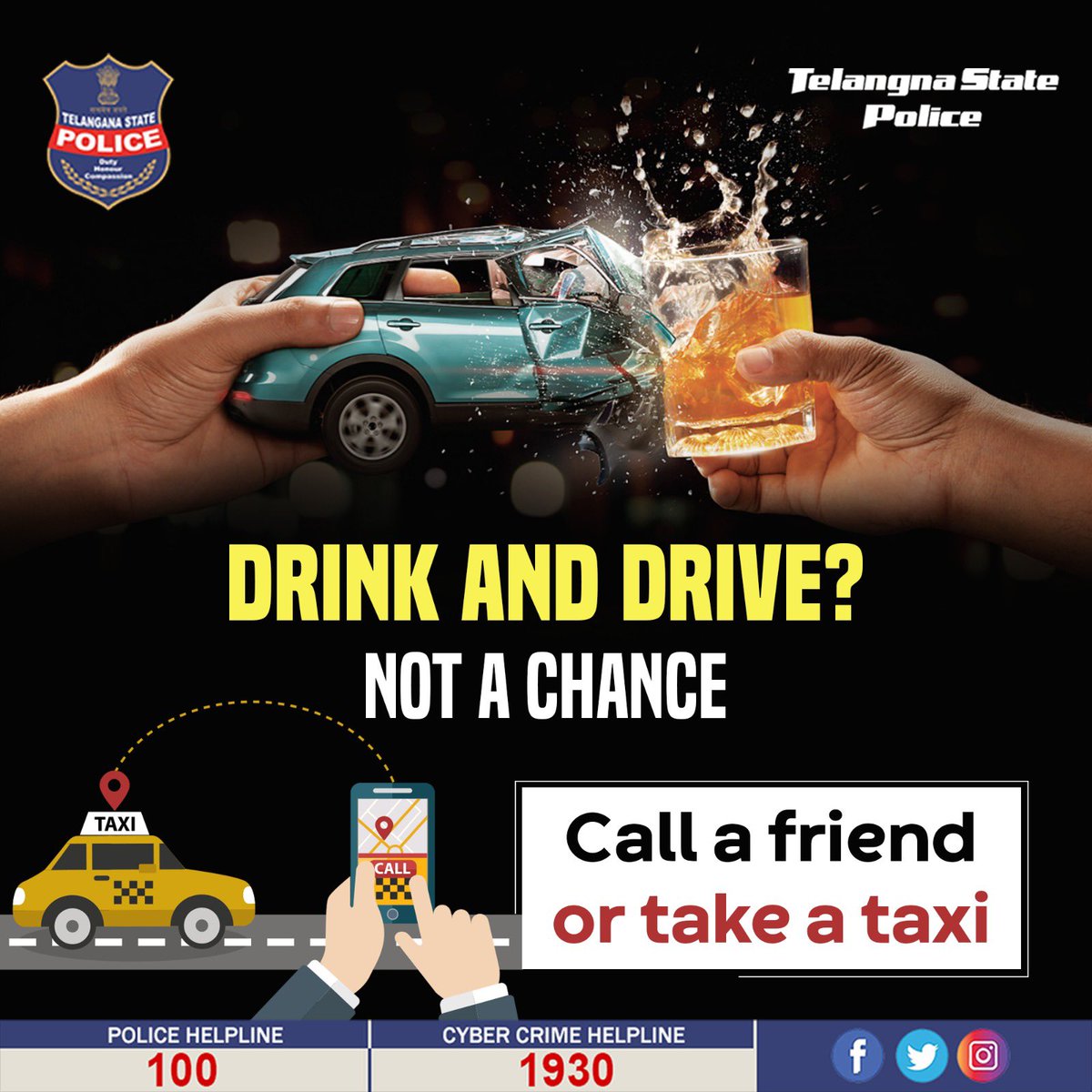 Drinking and driving not only leads to fines but also serious consequences.
 
#SayNoToDrinkAndDrive #DrinkAndDrive #DrunkAndDrive #TelanganaPolice
