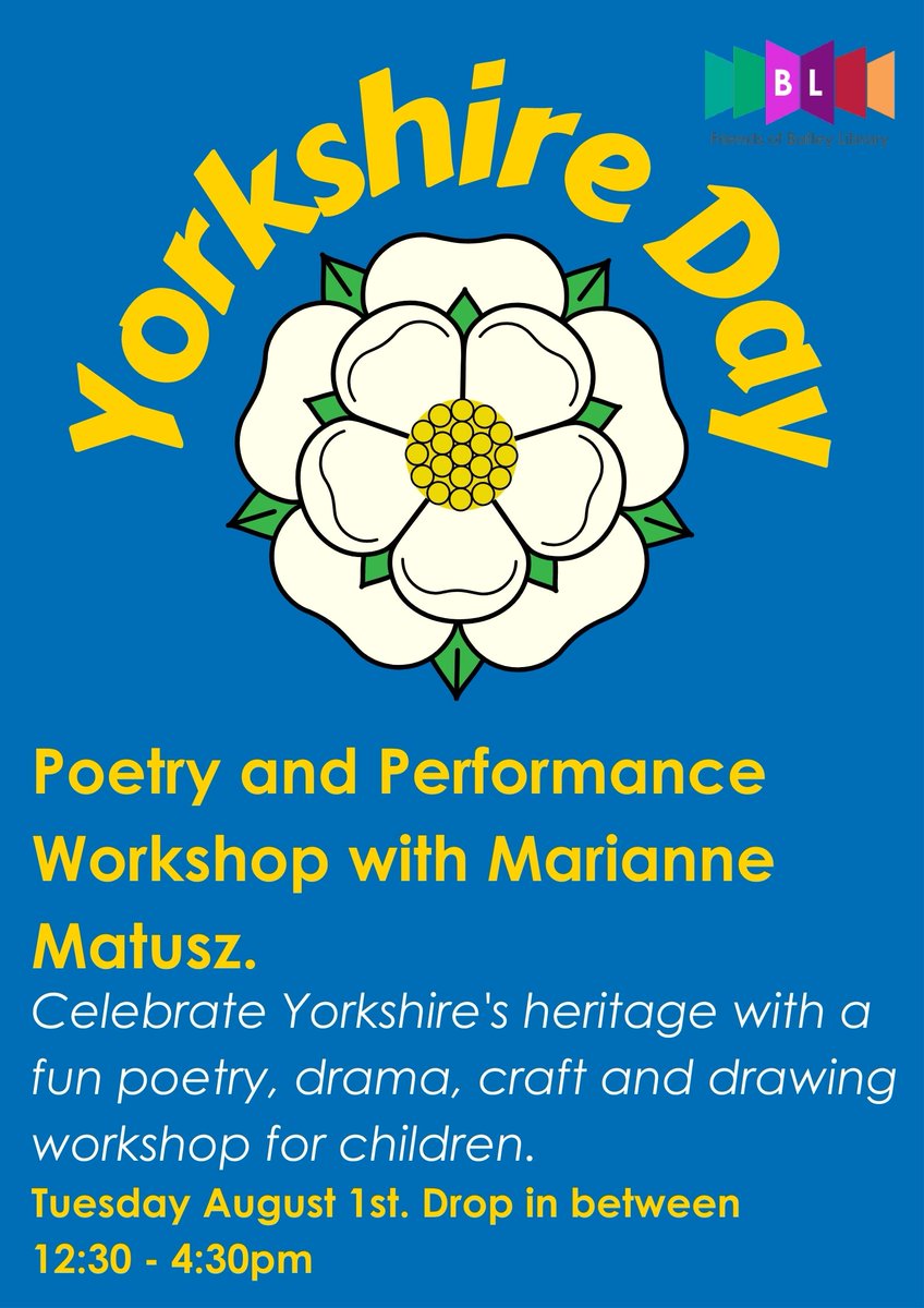 It's Yorkshire Day tomorrow! Come on down to the library between 12:30 and 16:30 to join Marianne for a fun children's workshop celebrating Yorkshire. It's totally free and there's no need to book, just show up!