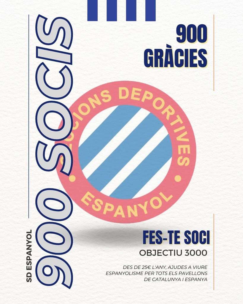 SDEspanyol's tweet photo. 🚨🚨 Passem la cifra de 900 socis. Rècord absolut en els nostres 6 anys d'història. Seguim amb l'OBJECTIU 3000. Vinga peric@s! Nos ens aturem. Anem a per les Mil Gràcies! 💪🔵⚪💙🤍 #rcde https://t.co/wgJZ2qBfZ1