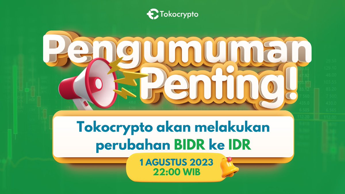 Tokocrypto's tweet photo. 🔔PENGUMUMAN ‼️

Perubahan BIDR ke IDR per 1 Agustus 2023 22:00 dilakukan sejalan dengan komitmen kami untuk meningkatkan adopsi aset kripto di Indonesia, agar lebih mudah di akses masyarakat Indonesia &amp; patuh dengan peraturan yang berlaku.

[A Thread] https://t.co/esZub8erwW