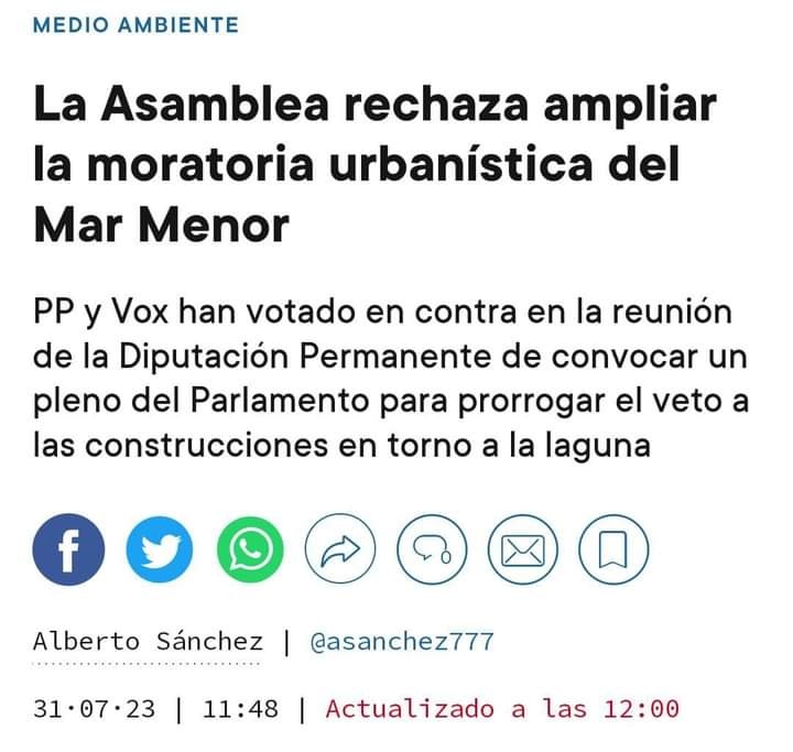 yo_JoaquinBG's tweet photo. PP y Vox no se ponen de acuerdo para los sillones, pero sí para agredir al medioambiente, y eso que aún no hay gobierno. Consecuencia? Más vertidos de fosfatos al no dar las depuradoras abasto.

En la Región sobran ladrillos, ecocidas, corruptos y Tránsfugas, y falta más GESTIÓN. https://t.co/4JIJHnZHvr