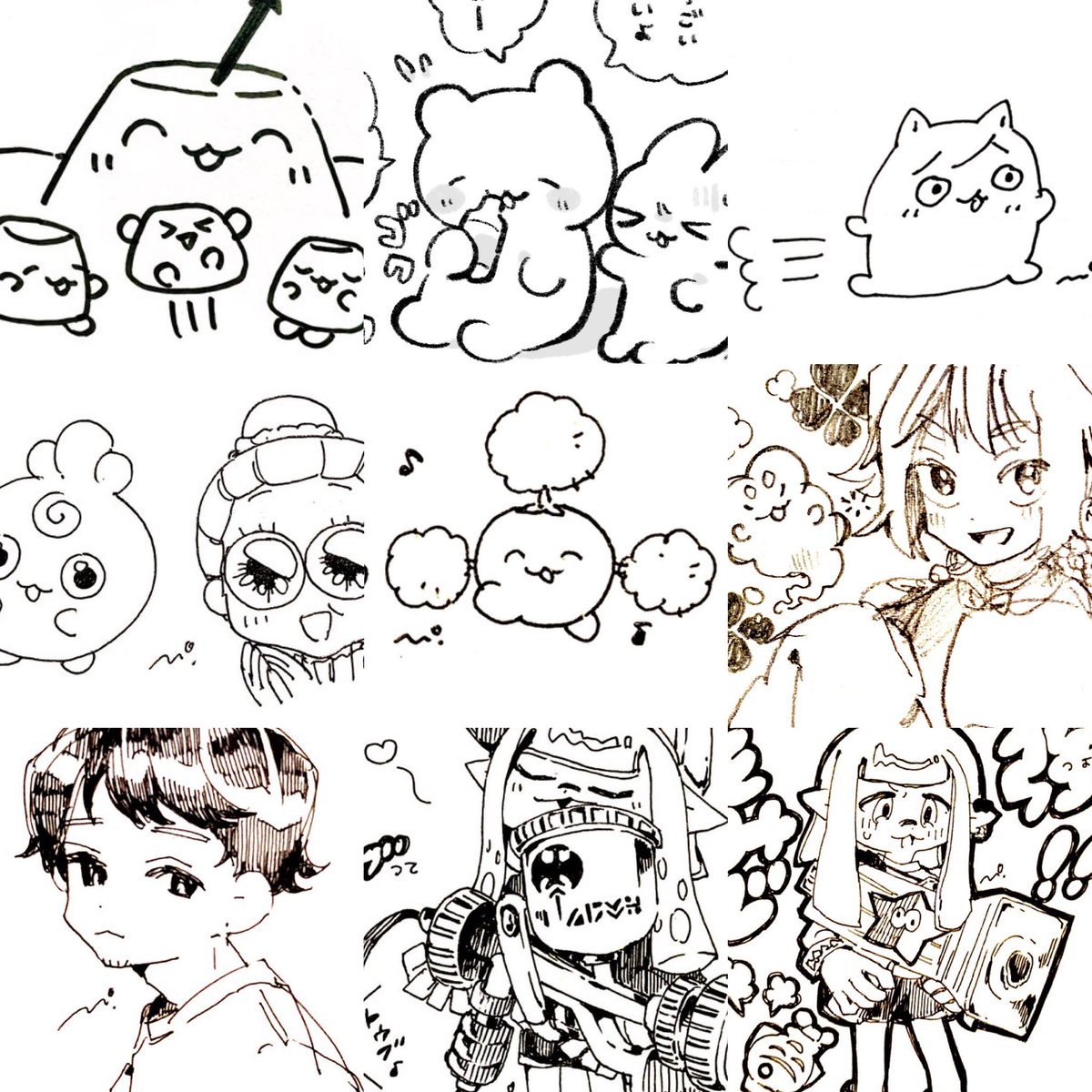 #今月描いた絵を晒そう

ちまちましたらくがきが多め👀
久しぶりにアナログ画材で遊んだりもして楽しかった〜☀️主に創作・時々ポケモンとスプラの1ヶ月でした! 