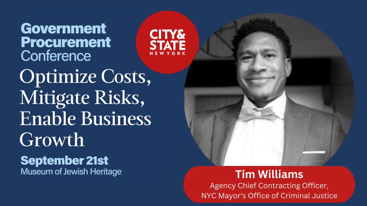 On 9/21, @CrimJusticeNYC's Tim Williams will join a panel on cooperative partnerships in New York at the #GovProcurementConference! Check out the full agenda & register today! bit.ly/3Of5B51