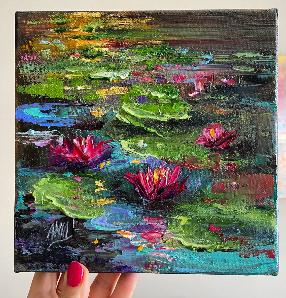 🎨💧”Enchanting Water Whispers” 
My new piece exudes a sense of inner peace, love, and power. 💕🌿 🌟✨ #InnerPeace #LoveAndPower #ArtisticReflections #WaterLiliesMagic  #oilpainting