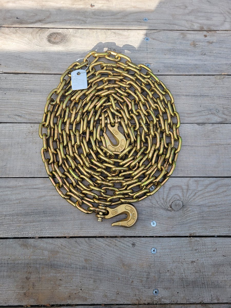 Special purchase!!!! Grade 70 5/16" transport chains. 16'(9), 20'(19) and 25'(11) foot lengths. Available now.  16' $70, 20' $90, 25' $110. Prices include taxes.