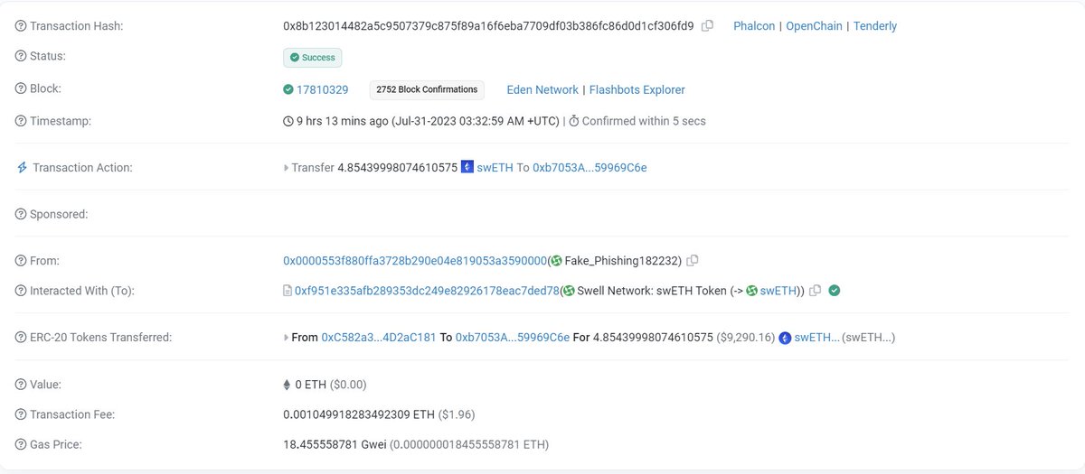 🚨ALERT🚨Our system has detected a suspicious address at etherscan.io/address/0xb705…

Fake_Phishing182232 labelled address has got around $159K in 2 days. 

Some examples 👇 

DO NOT interact with this address: 0x0000553F880fFA3728b290e04E819053A3590000

#CyversAlert