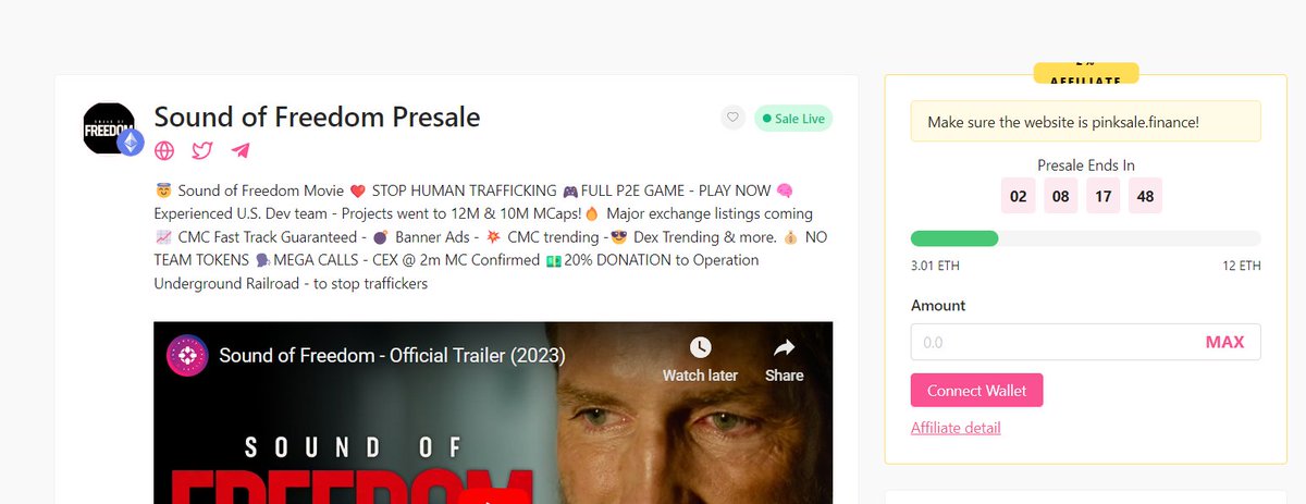 SOFToken's tweet photo. Officially hit our soft cap!!!  Thank you to our small, but awesome community.  Get ready for launch!  Still time to get in before this ship takes off.

https://t.co/yVi6ivCOVs

#SOF #SoundOfFreedomMovie https://t.co/jpXRo2bSor