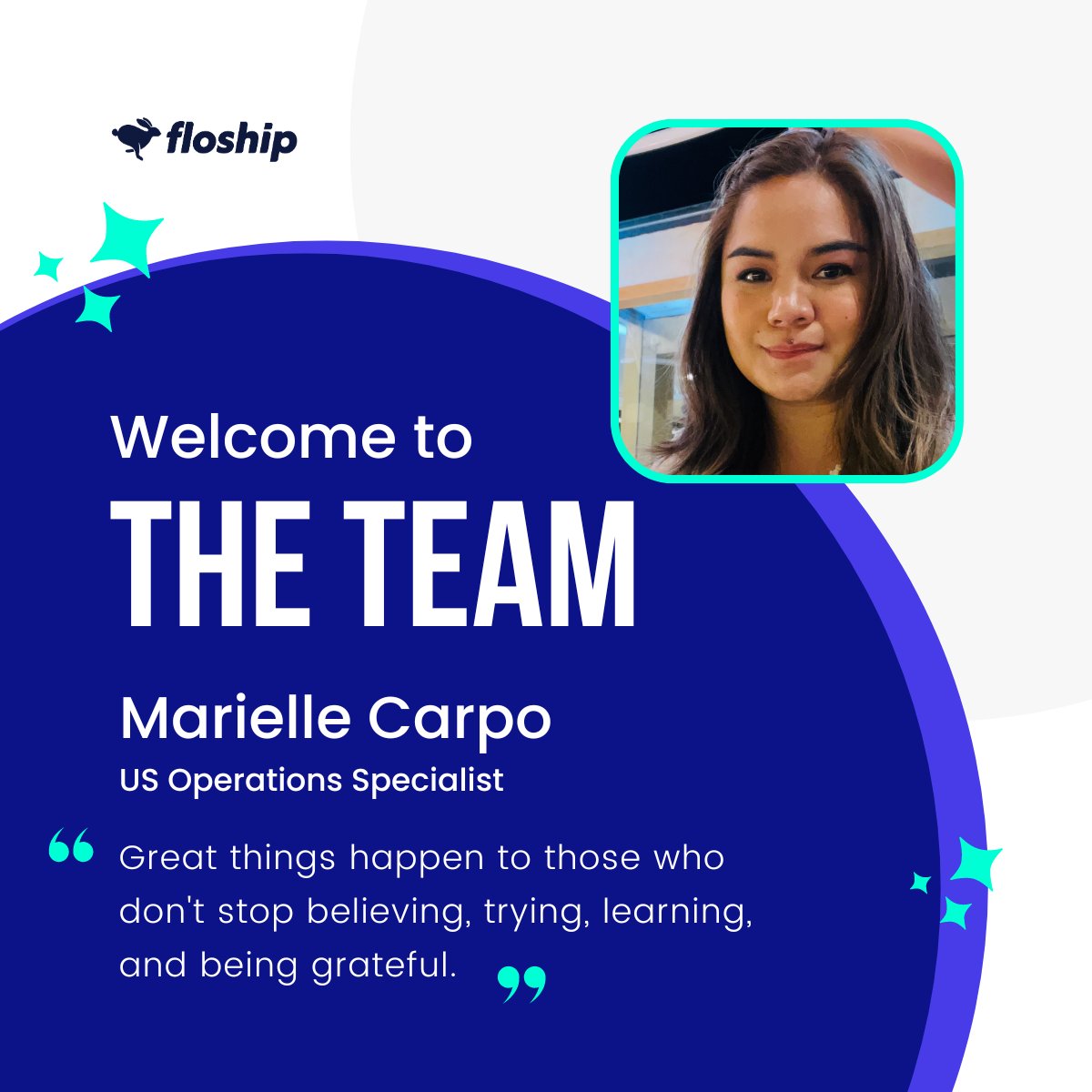 🌟 Meet our new US Operations Specialist, Marielle Carpo! 

She believes, "Great things happen to those who don't stop believing, trying, learning, and being grateful." 

Discover the exciting #JobOpportunities waiting for you at Floship!  hubs.la/Q01ZpTHy0 🌐
