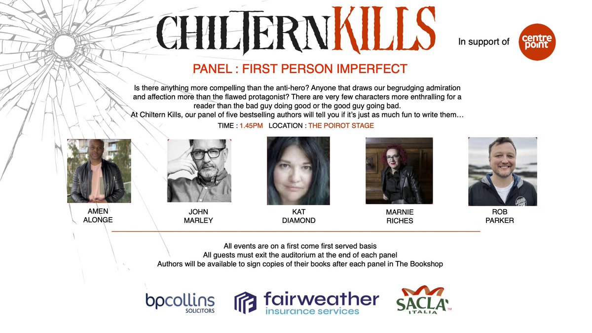 Announcing the 1.45 panels at the @centrepointuk @ChilternKills Crime-Writing Festival on the 7th October 23

1st up are the amazing @AmenAlonge @marleyman007 @TheVenomousPen @Marnie_Riches & @robparkerauthor and they’re talking anti-heroes!

chilternkills.com for tickets