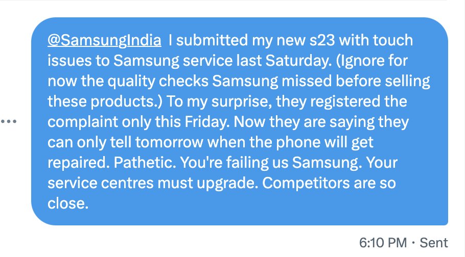 gokulnth's tweet photo. @SamsungIndia Hi,
My disappointing experience with Samsung. Need help. Struggling a lot without my primary device. https://t.co/xsYgQ3MEyX