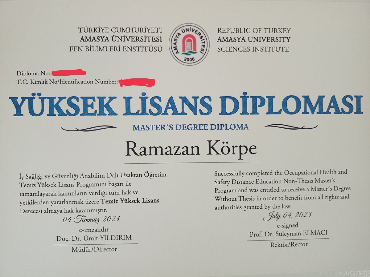 Master Diplomamızı çok şükür aldık.Başta Danışmanım Prof.Dr.Ünal KURT hocama,aileme ve bana katkı sağlayan herkese ayrı ayrı şükranlarımı sunuyorum.