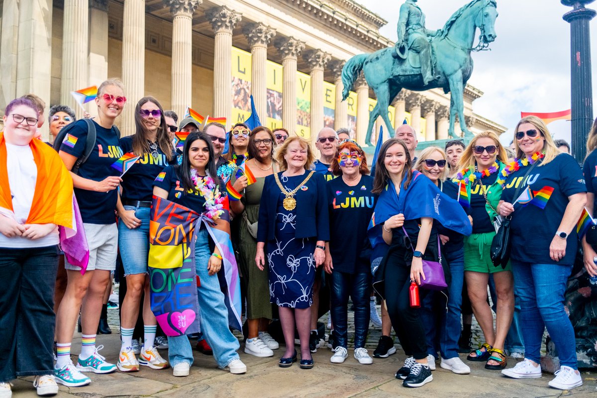 LJMU's tweet photo. What an incredible day which saw over 130 students, staff and alumni joining the @LpoolCityRegion Pride March at the weekend.

#LiverpoolPride #LJMUtogether 

Read more ➡️ https://t.co/mKNG9SS3m6 https://t.co/byLltP6ufB