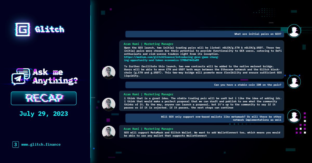 GlitchProtocol's tweet photo. Glitch Indonesia #AMA Recap - July 29th @GlitchIndonesia

Below are the highlights of the session, translated into English 👀

$GLCH #DeFi #AMA https://t.co/zT7EanIcQh